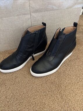Paolo Black Perforated Wedge Sneaker Boot with White Sole